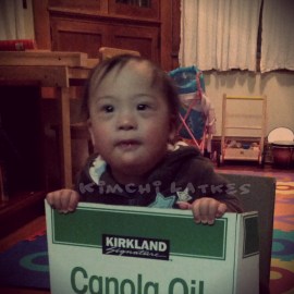 Just a cute picture of me in a box.  Notice, I'm smiling, and I'm not in a bath.